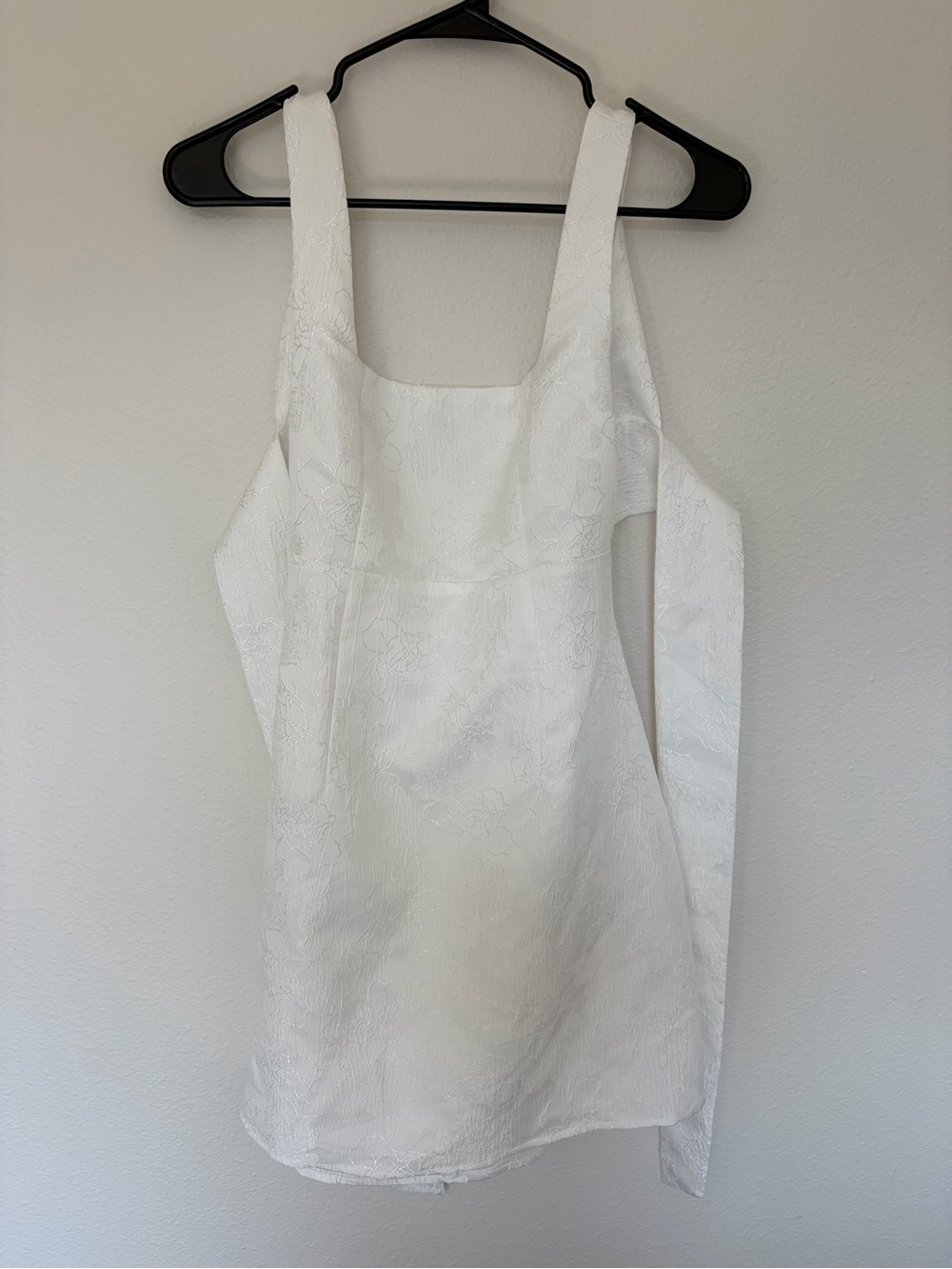Lulu's White Floral Jacquard Square-Neck Dress